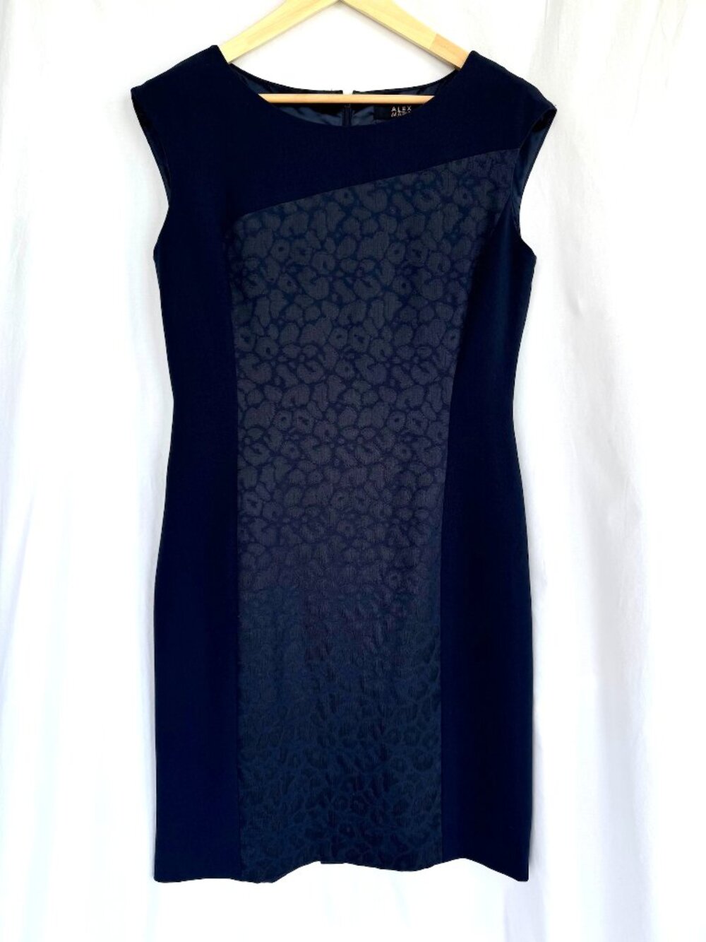 Alex Marie Navy Leopard Jacquard Sheath Dress Size 10 Career Cocktail